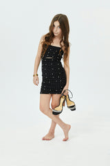 Maddison Black Pearl & Stud Mesh Cut Out Dress