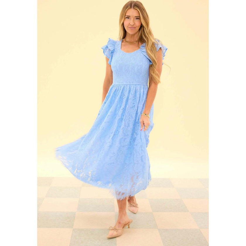 Hattie Dress in Cornflower Blue Lace