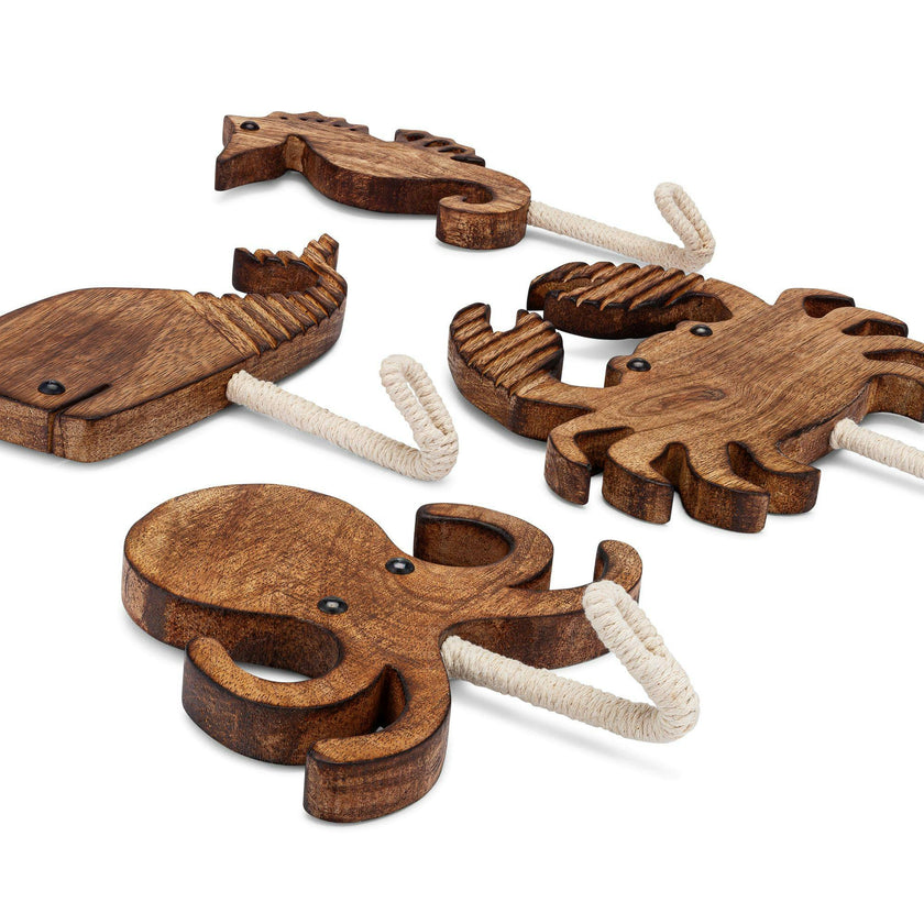 Cove Coastal Wooden Wall Hooks (Set of 4)