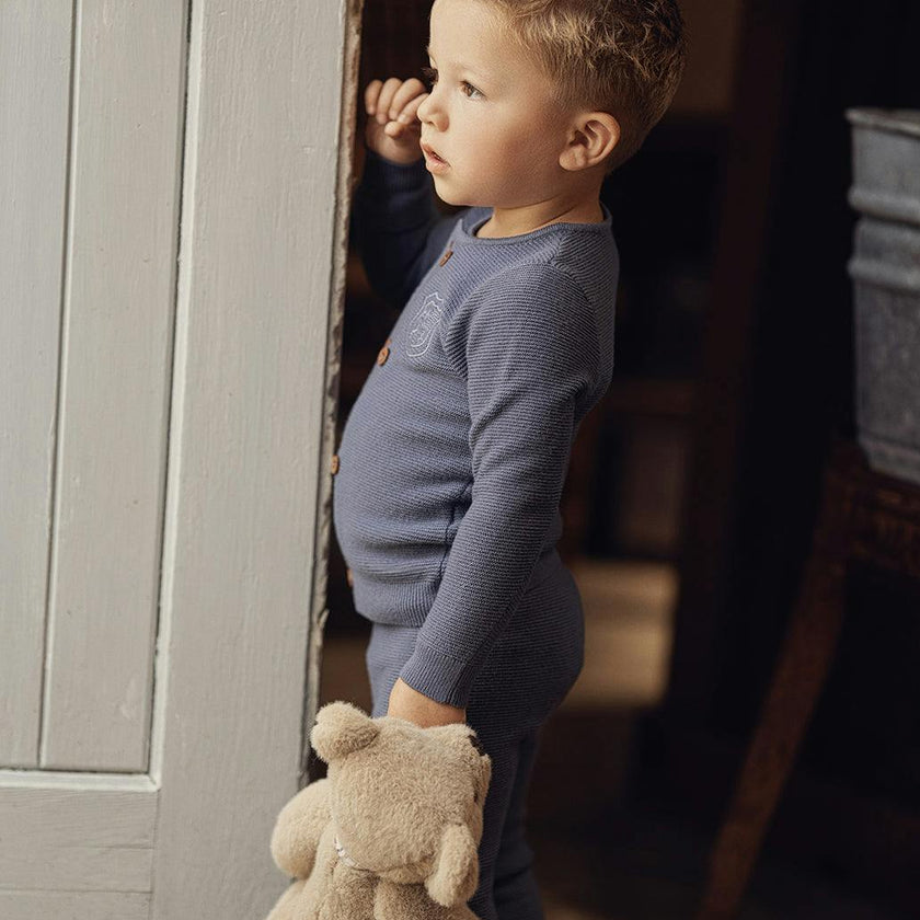 Crest Knitted 2Pc Set Dark Blue Grey