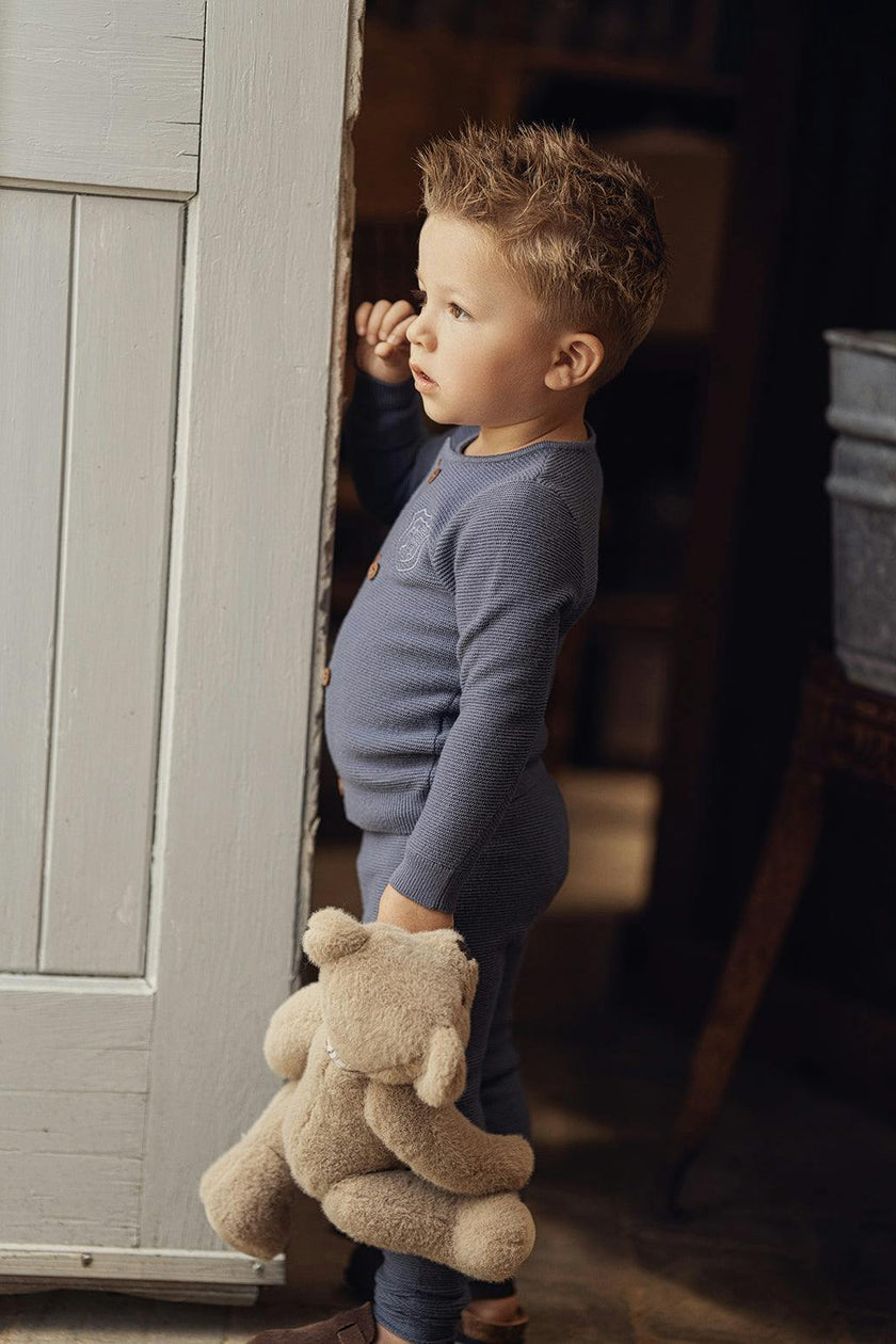 Crest Knitted Double-Breasted Button Front Top and Pants Two Piece Set