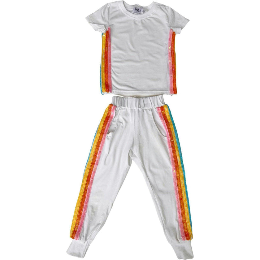 White Rainbow Sequin 2-Piece Jogger Set