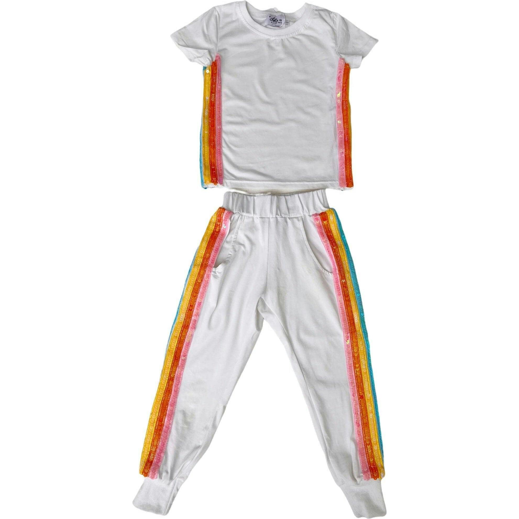 White Rainbow Sequin 2-Piece Jogger Set