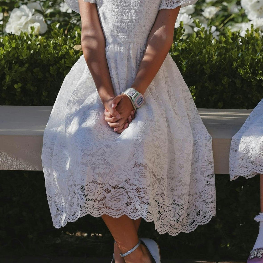 Mini Hattie Dress in White Lace