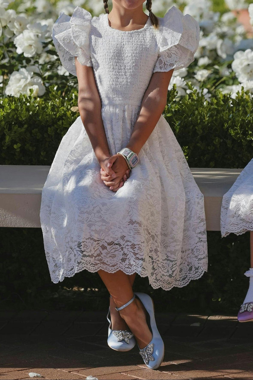 Mini Hattie Dress in White Lace