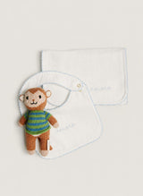 Baby Gift Set: Love Language Bib and Burp Cloth and Marlow the Monkey Knit Doll