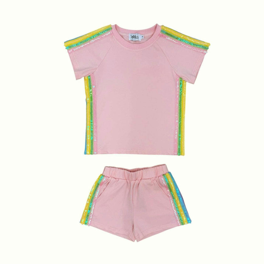 Pink Rainbow Stripe Short Set