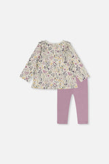 Organic Cotton Pant And Top Set Beige With Heart Print