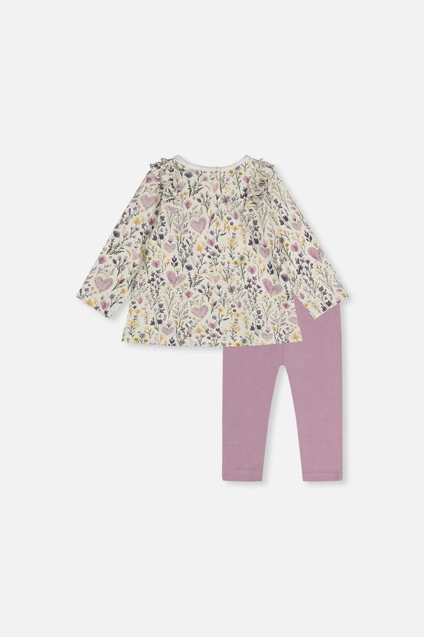 Organic Cotton Pant And Top Set Beige With Heart Print