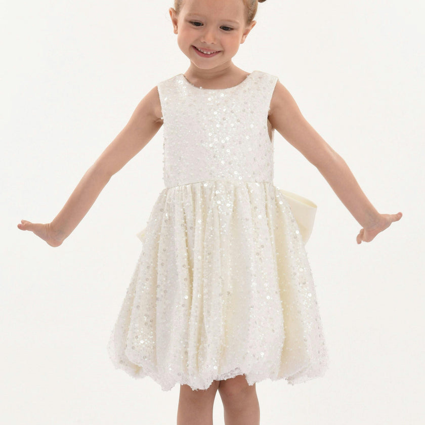 Pearl White Ainsley Sequin Bow Dress