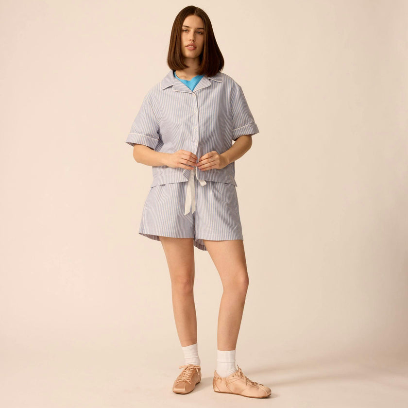 Adult Bowling Shirt in Oxford Stripe