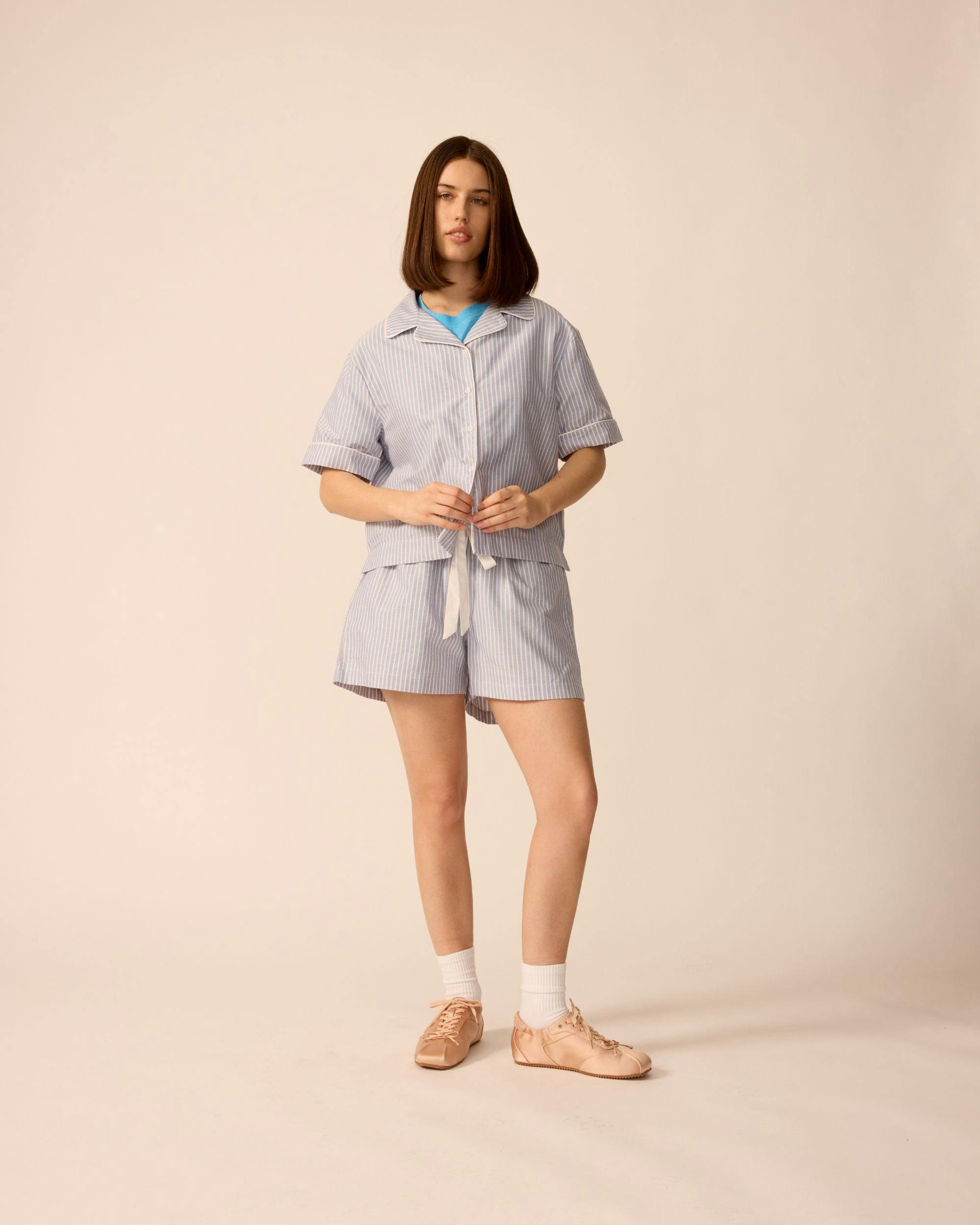 Adult Bowling Shirt in Oxford Stripe