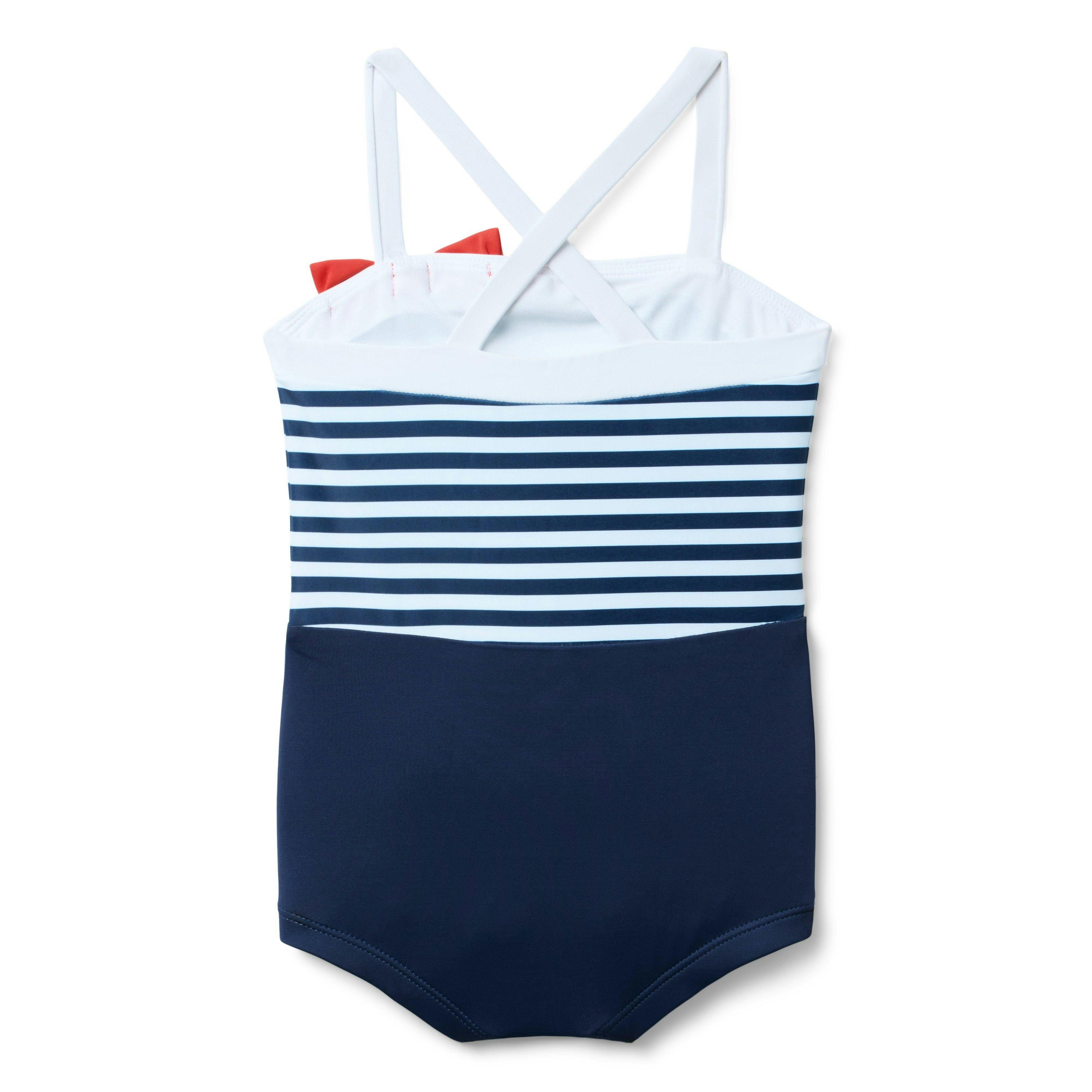 Retro Stripe Bow Swimsuit, red