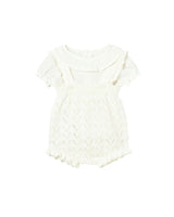 White Knitted Baby Romper with Puff Sleeves