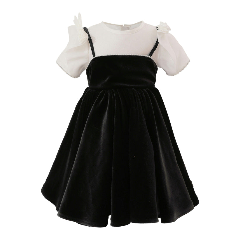 Black & White Crestella Velvet Bow Dress