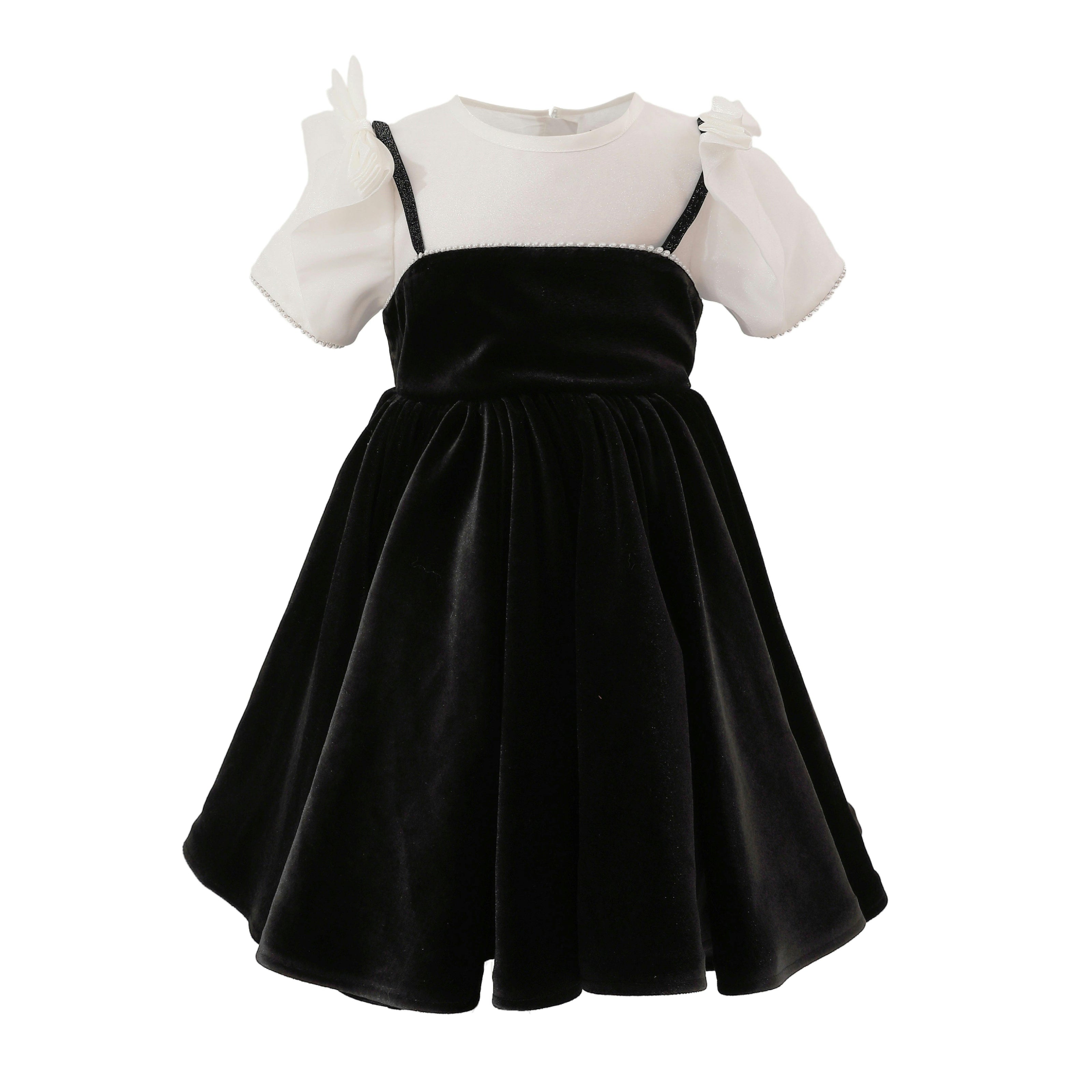 Black & White Crestella Velvet Bow Dress