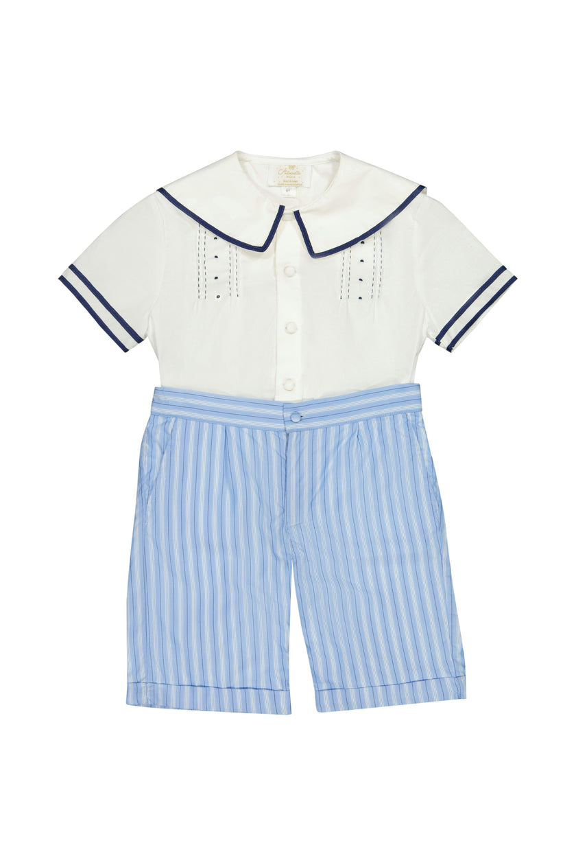 William Blue Stripe Sailor Shirt & Shorts Set
