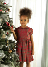 Tartan Frill Peter Pan Collar Puff Sleeve Sash Tie Dress