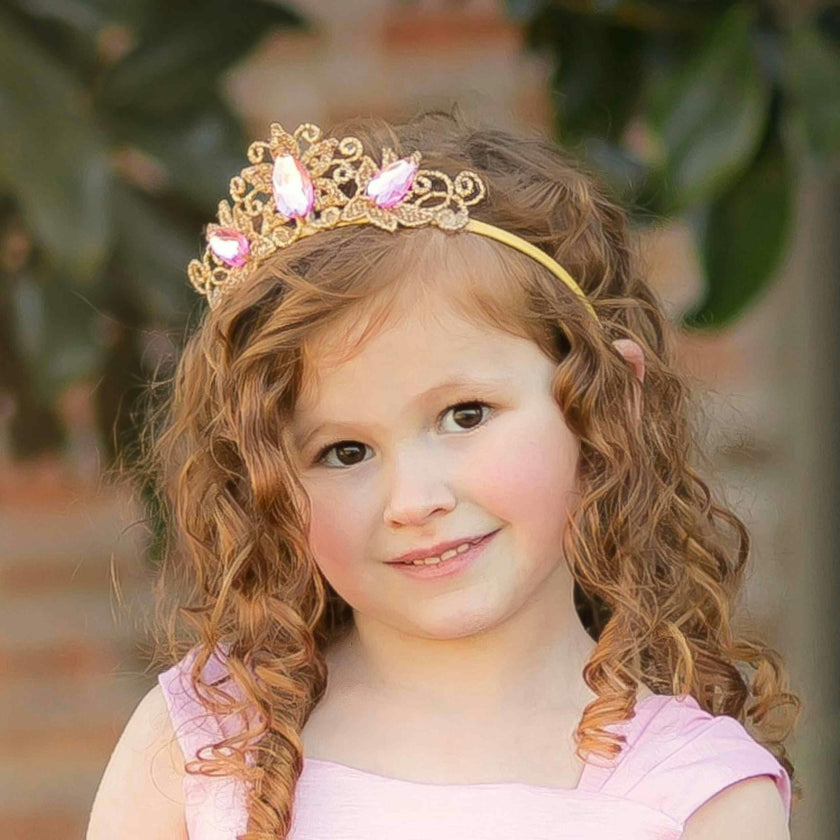 Golden Starlight Princess Crown & Wand Set - Pink & Gold