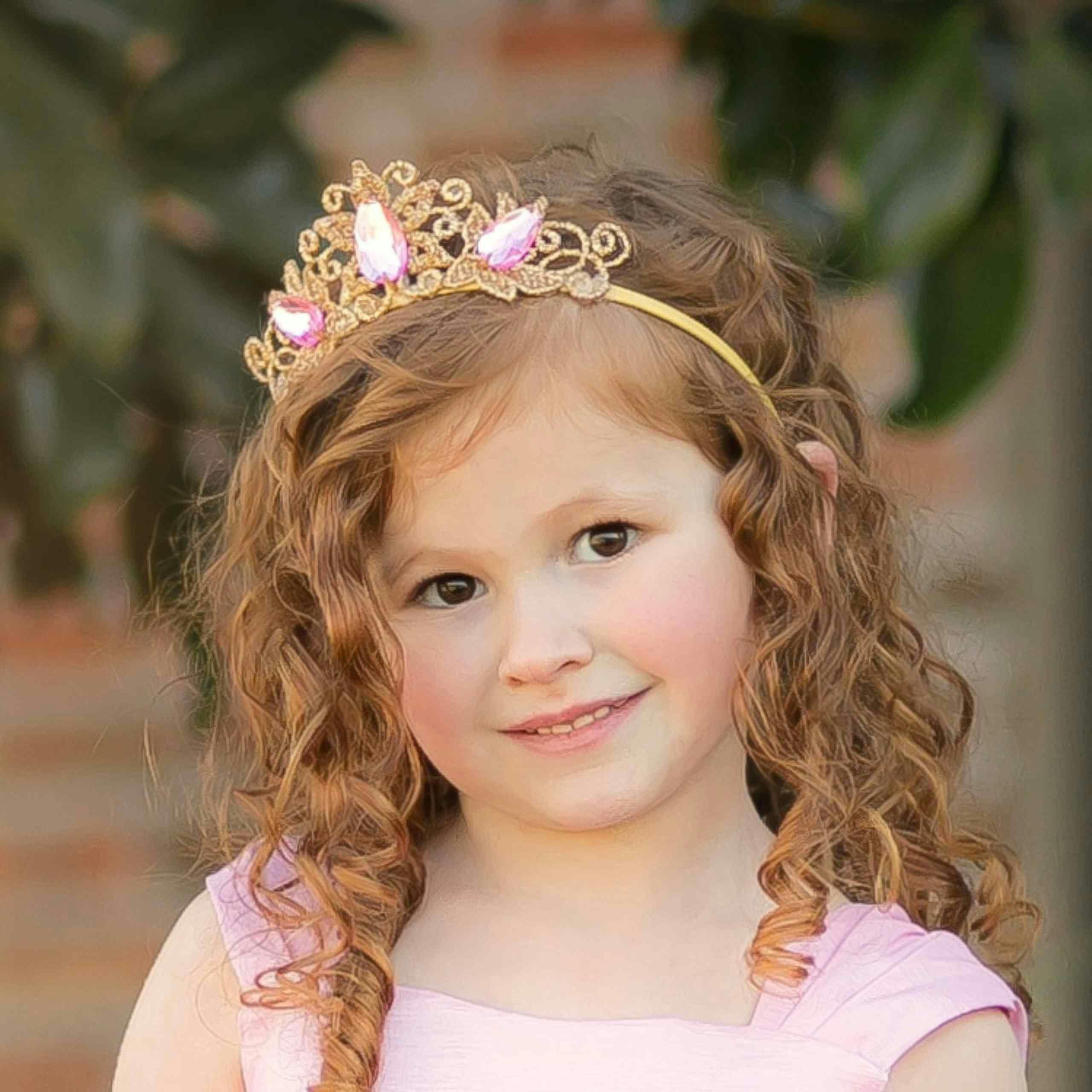 Golden Starlight Princess Crown & Wand Set - Pink & Gold