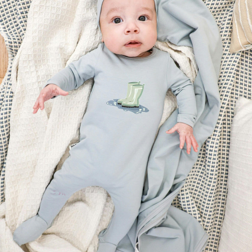 Rain Boot Print Footie and Beanie Set