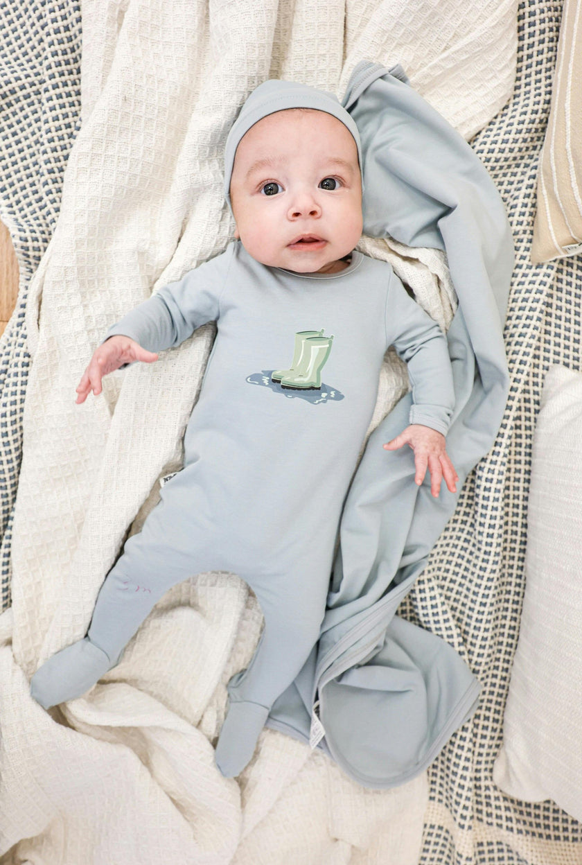 Rain Boot Print Footie and Beanie Set