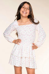 Simply Soft Long Sleeve Smocked Ruffle Skirt Dress