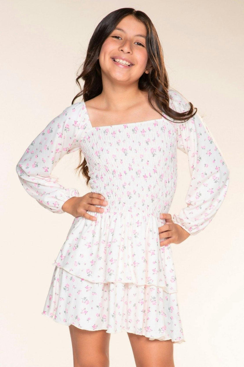 Simply Soft Long Sleeve Smocked Ruffle Skirt Dress
