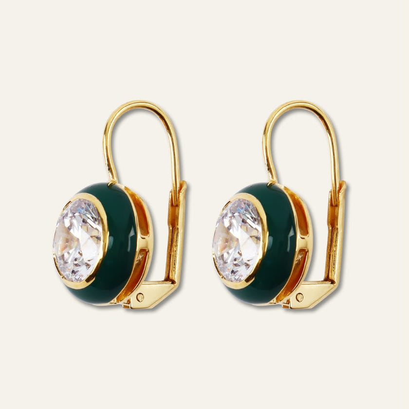 Green Enamel Bezel Drop Earring