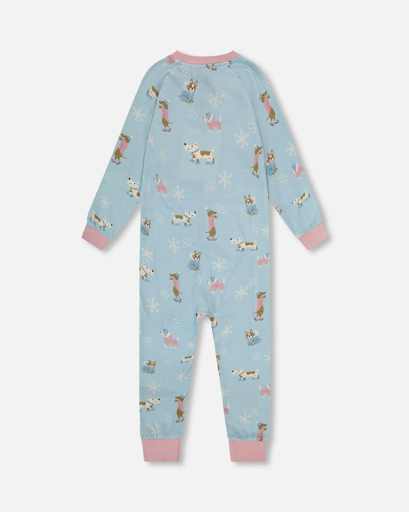 Organic Cotton Interlock One-Piece Pajama Blue Dog Print