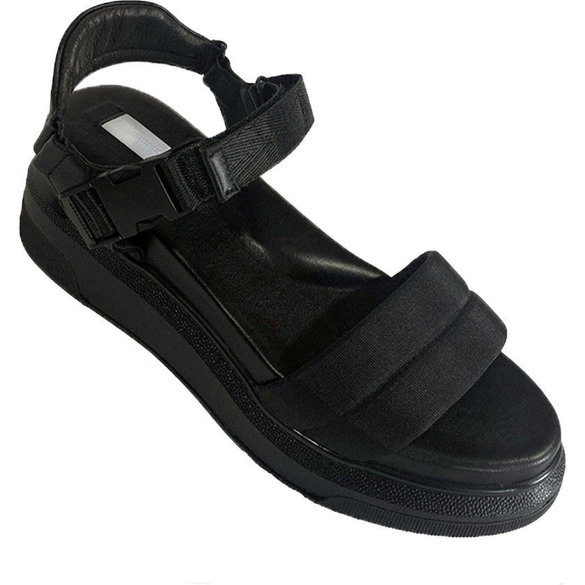 Women's Buckle Velcro Sandal, Black