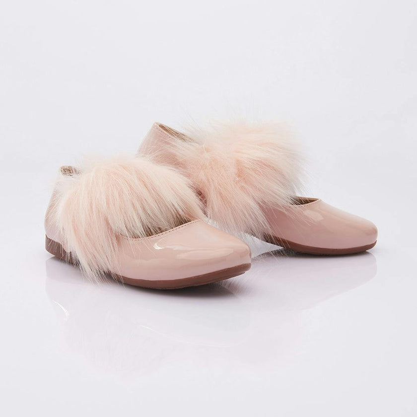 Patent Pink Fur Strap Flats