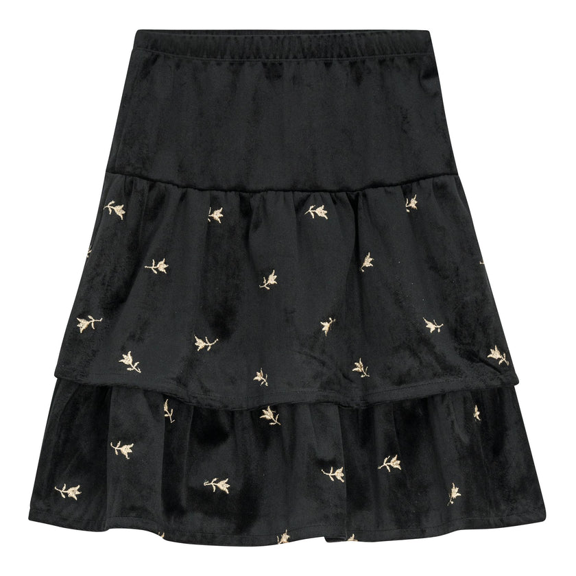 Velvet Layered Embroidered Elastic Waist Skirt