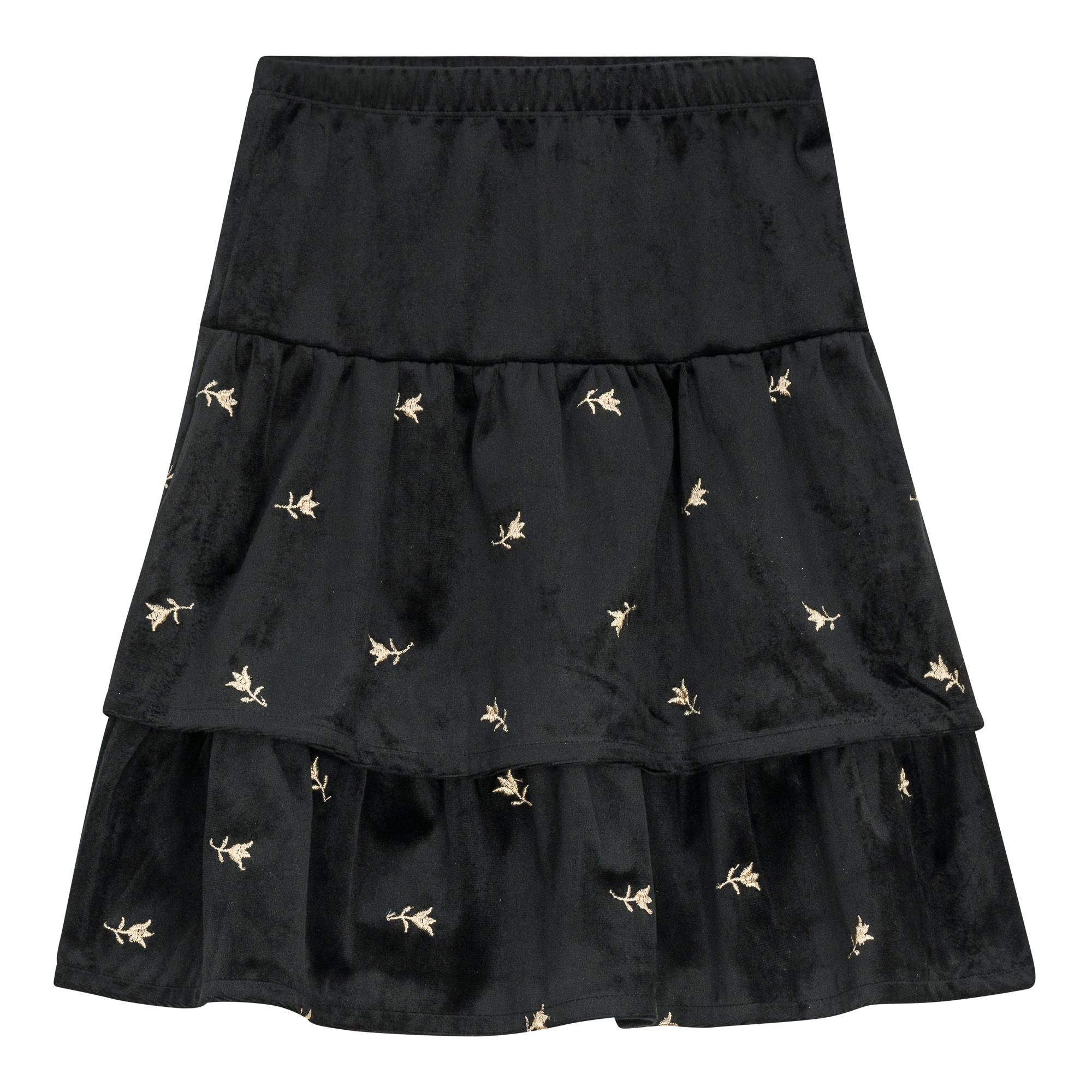 Velvet Layered Embroidered Elastic Waist Skirt