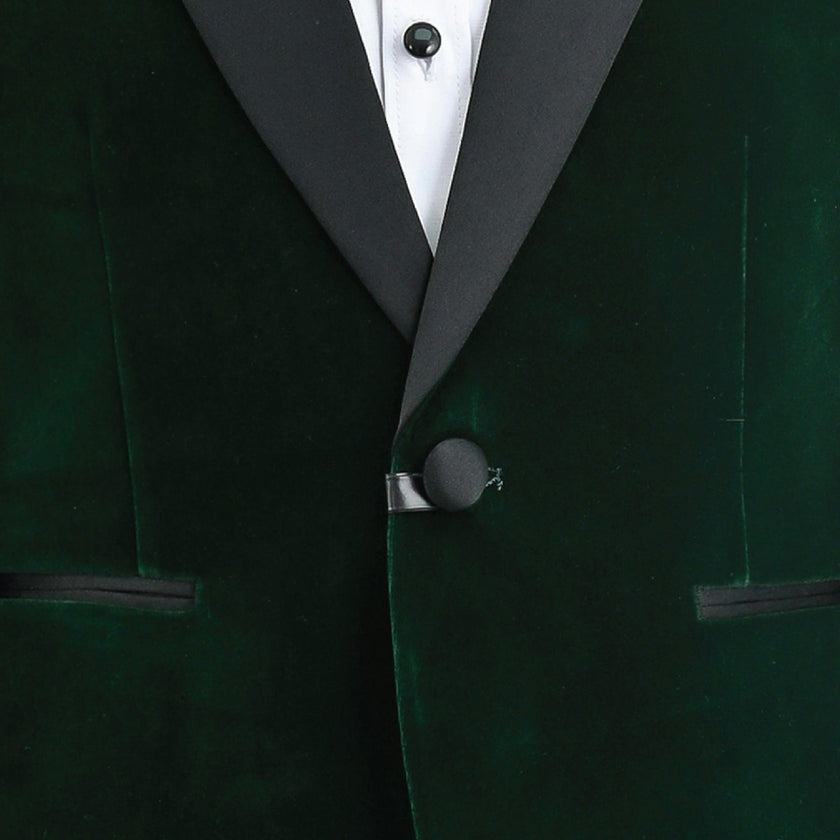 Green Velvet Suit with Black Accents