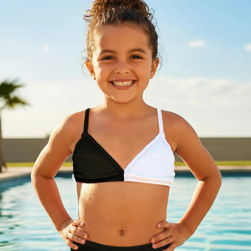 Fleur Crinkle Bikini Swimsuit - Black and White