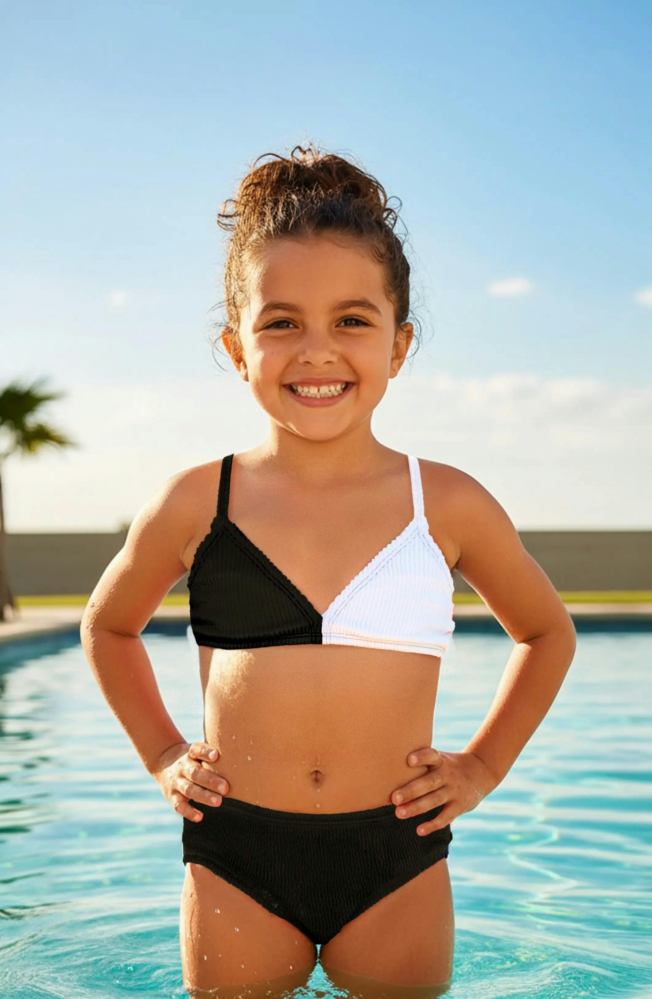 Fleur Crinkle Bikini Swimsuit - Black and White