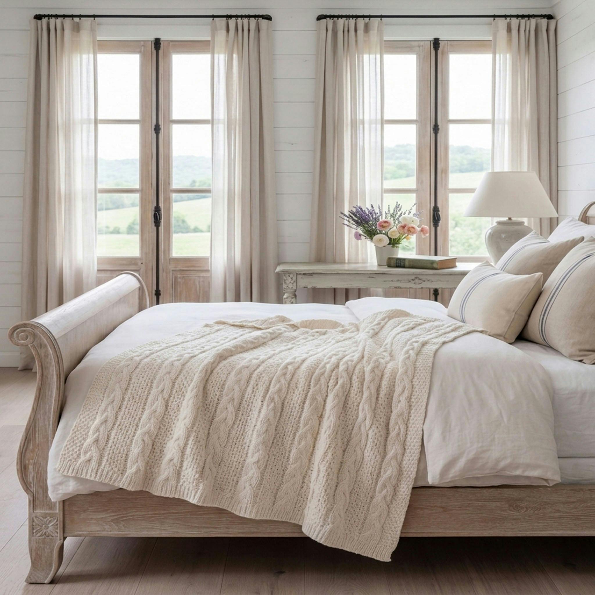 Textured Sustainable Knit Throw Blanket - Chunky Cable
