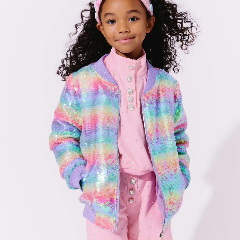 Rainbow Sequin Stripe Bomber