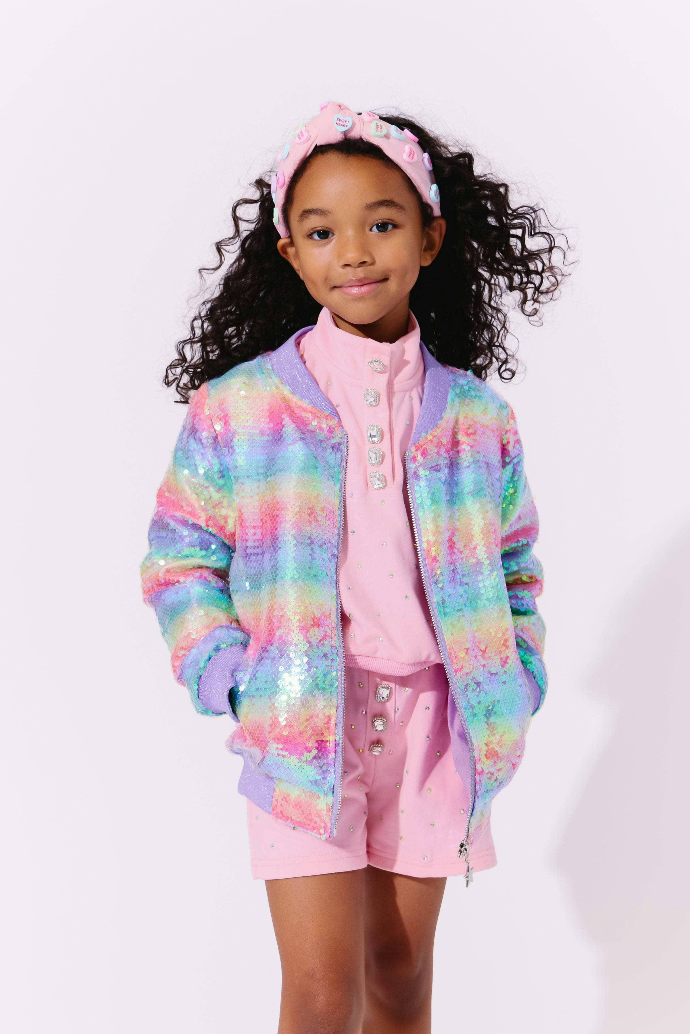 Rainbow Sequin Stripe Bomber