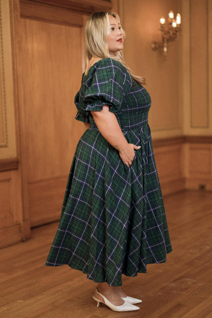 Teagan Dress in Emerald Plaid