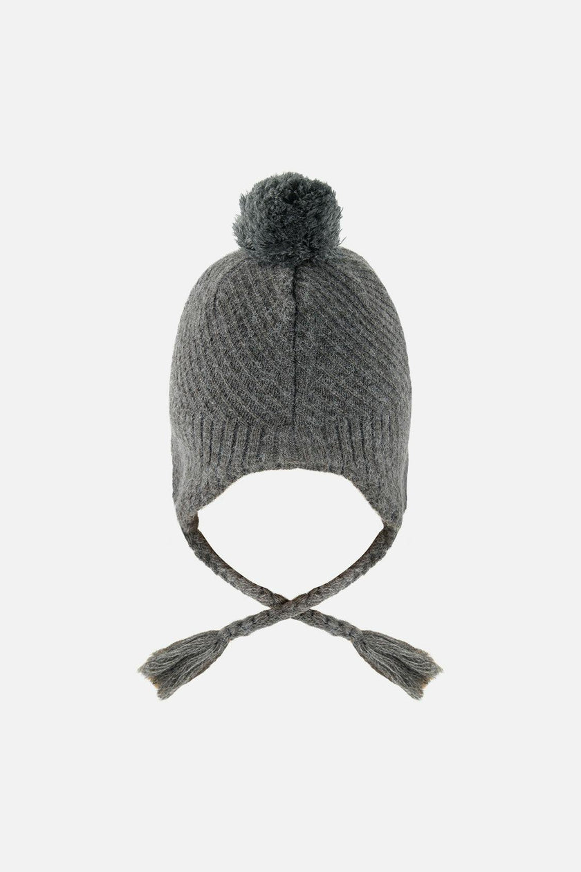 Winter Peruvian Knit Hat with Pompom Cool Dark Grey