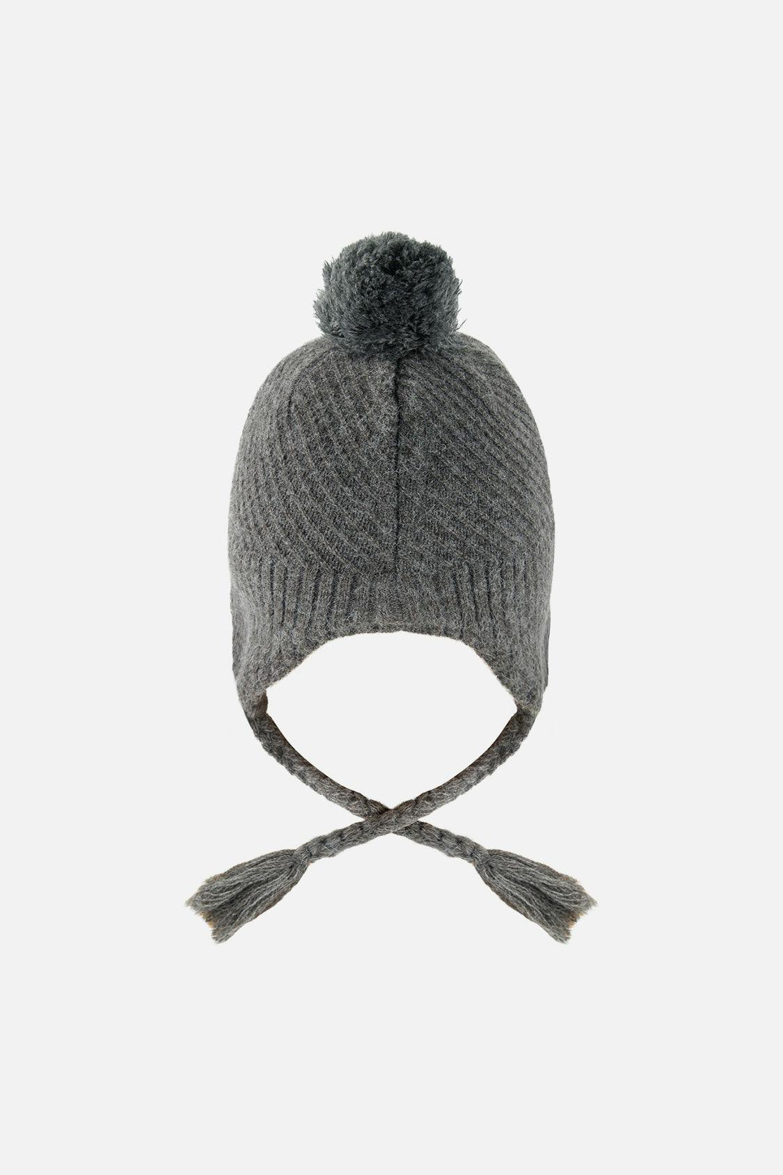 Winter Peruvian Knit Hat with Pompom Cool Dark Grey