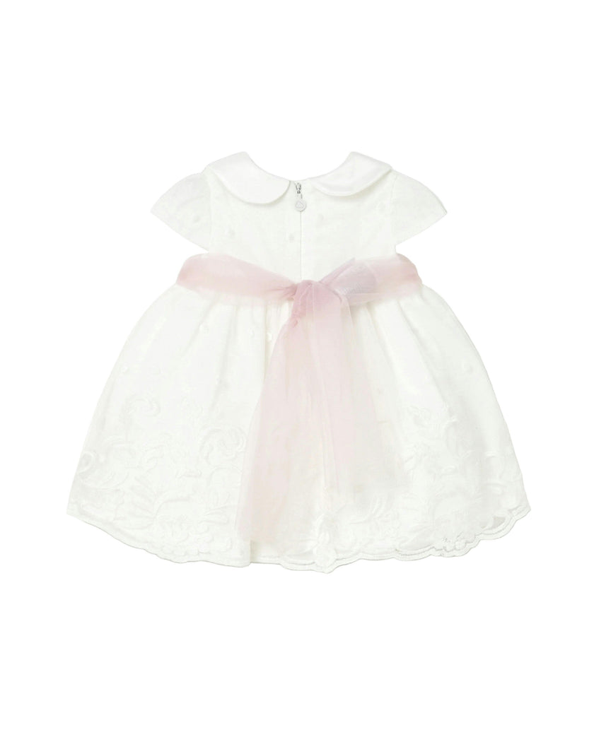 White Baby Dress With Embroidered Skirt