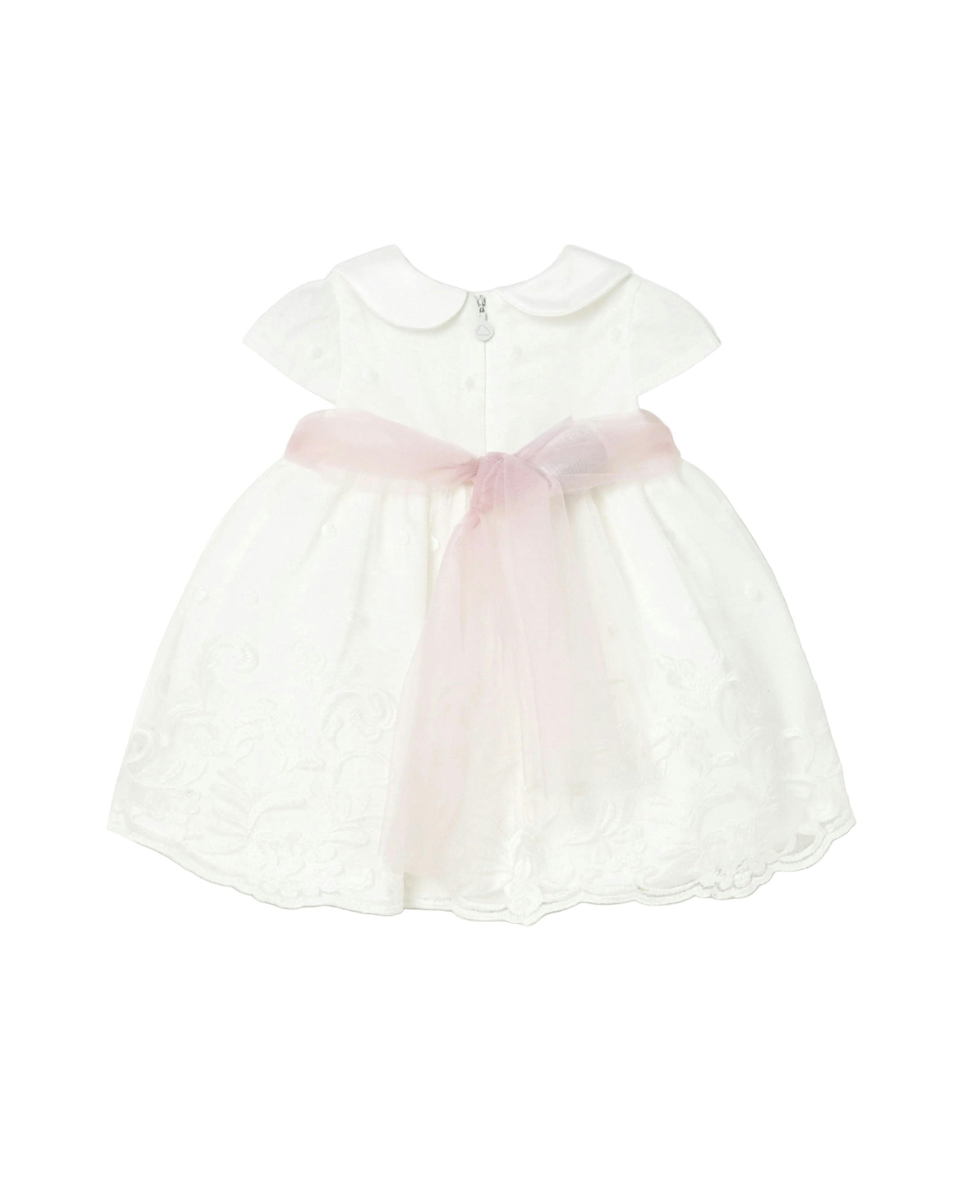 White Baby Dress With Embroidered Skirt