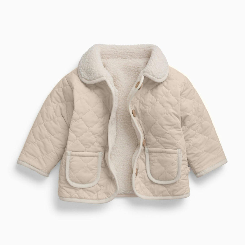 Reversible Recycled Borg Jacket - Taupe & Ecru