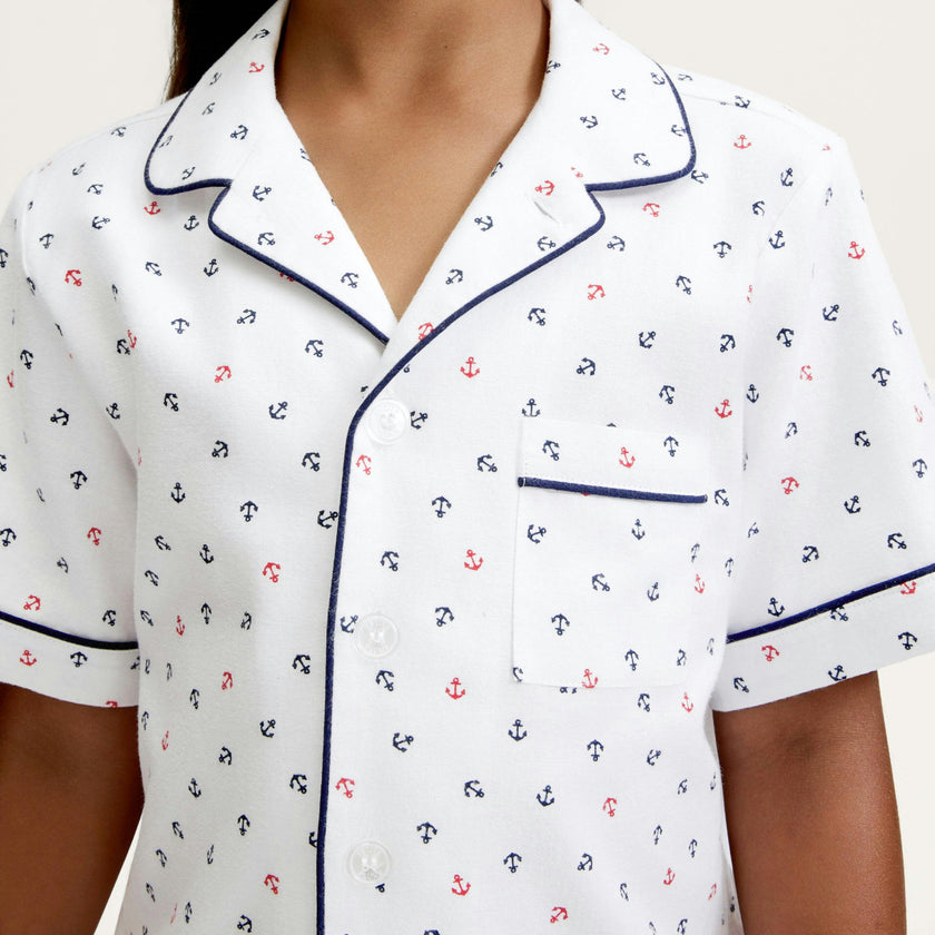 Kid's Twill Pajama Short Set in Anchors Away White