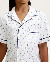 Kid's Twill Pajama Short Set in Anchors Away White