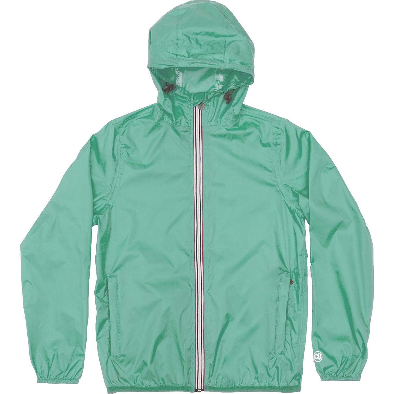Moss green full zip packable Rain jacket and windbreaker
