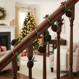 Handmade Christmas Garland and Bunting - Pinecones and Holly Berries Felt and Jute - 6'
